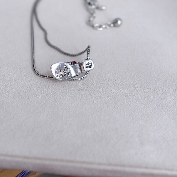 Brighton Red Sandal Shoe Pendant Necklace Silver Plated Gemstone Retired - Picture 4 of 7